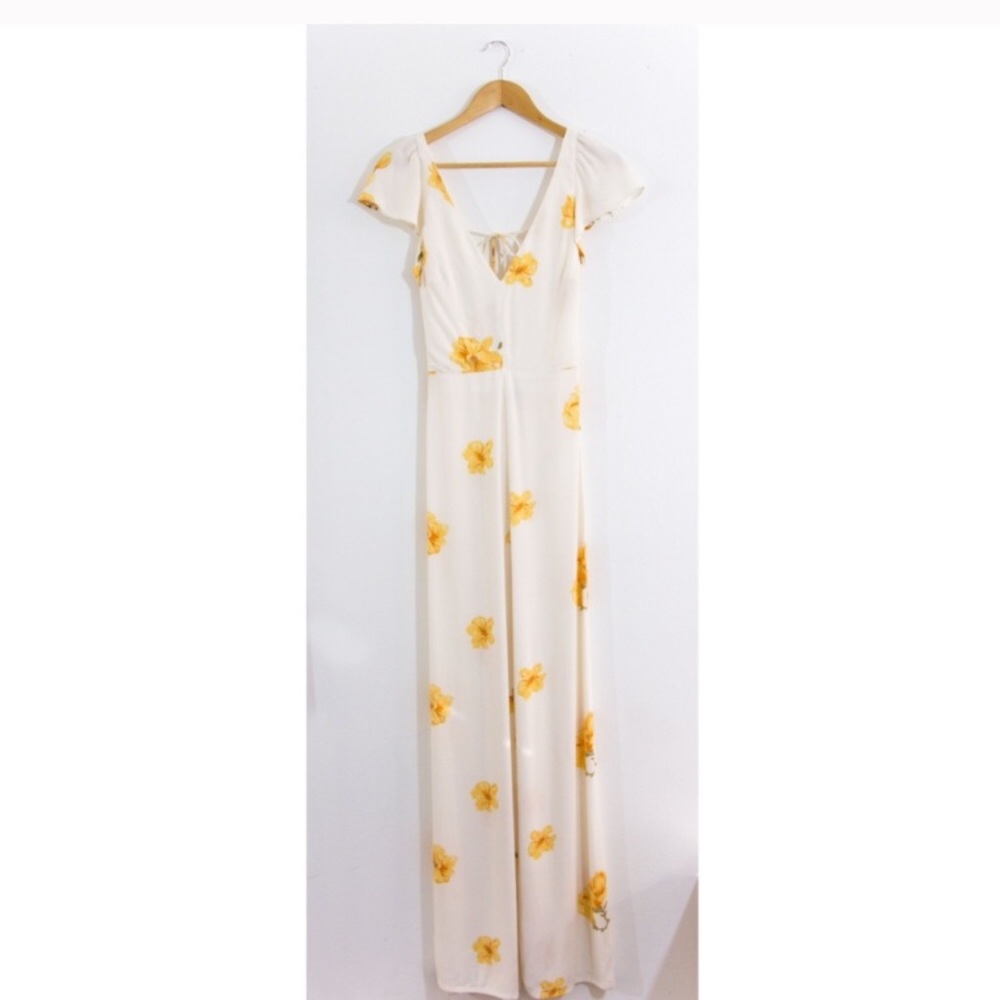 Reformation jumpsuit white with yellow flowers